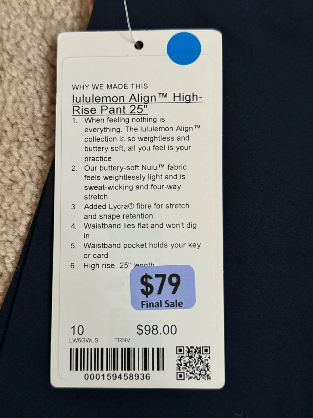 Lululemon Align High-Rise Pant 25” — Size 10